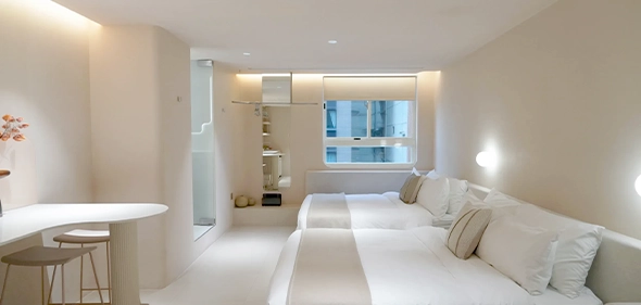 【樂爾公寓】好拍到手機沒空間！絕美奶油裸色系飯店開箱！雙人/四人房